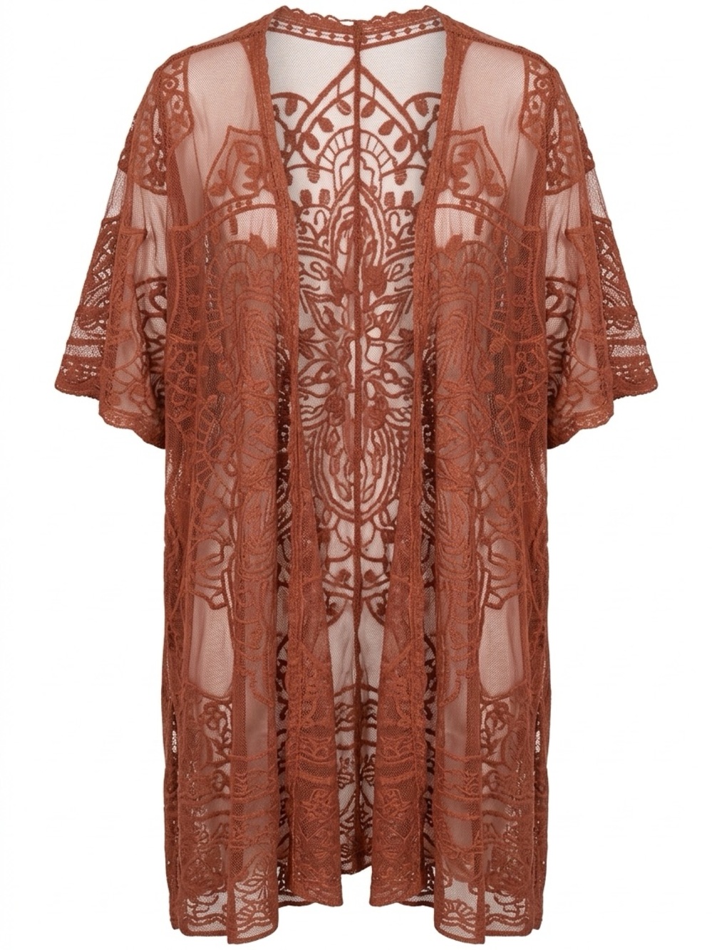 Long Brown Lace Duster Kimono